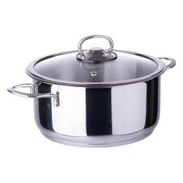 Casseruola 22 cm in acciaio inox 18/0 coperchio in vetro e acciaio, triplo fondo, Carmelina Si'Chef