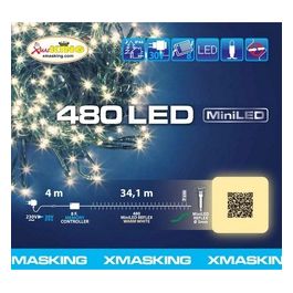 Catena 34,1 m, 480 miniled bianco caldo, con memory controller, cavo verde