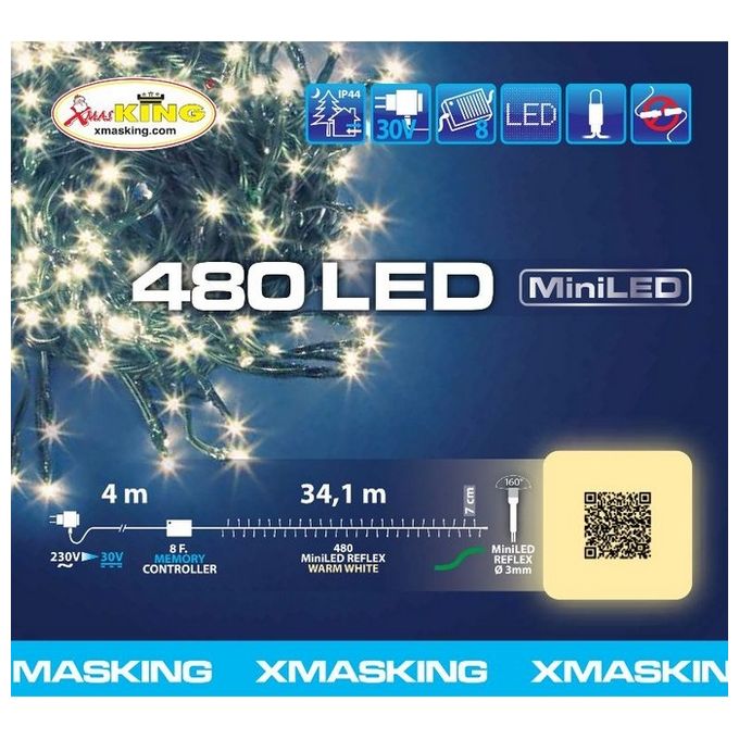 Catena 34,1 m, 480 miniled bianco caldo, con memory controller, cavo verde