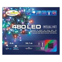 Catena 34,1 m, 480 miniled multicolor plus, (colori rosso, porpora, verde, blu), cavo verde, con controller 8 giochi catena natalizia, luci colorate, decorazione luminosa