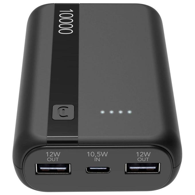 Cellular Line Power Bank 10000 mAh Input USB-C 10.5W Output 2xUSB 12W Li-ion LED luminosi indicano carica residua Nero