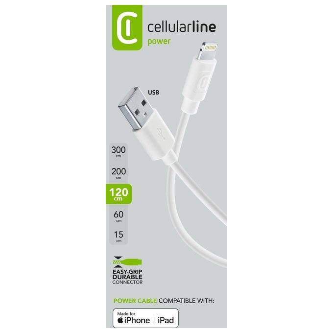 Cellular Line Power Cable Cavo Lightning per ricarica e trasferimento dati 1,2mt Bianco