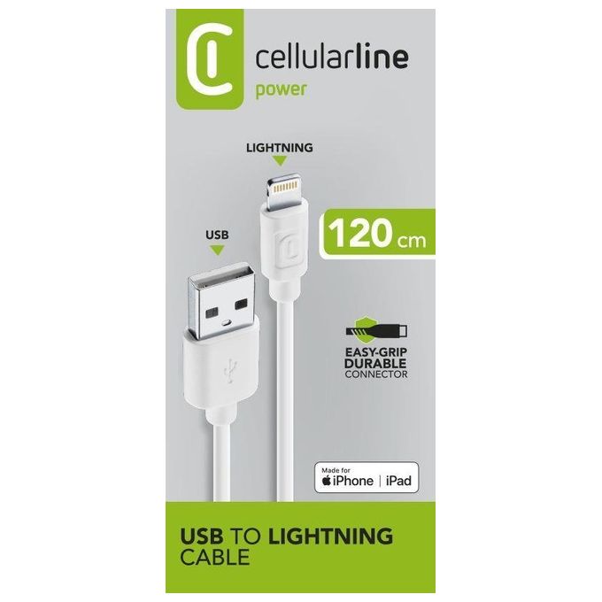 Image of Cellular Line Power Cable Cavo Lightning per ricarica e trasferimento dati 1,2mt Bianco