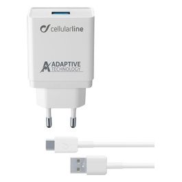 Cellular Line Caricabatterie Usb 15W con Cavo Usb Type-C 1mt Bianco