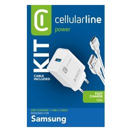 Cellular Line Caricabatterie Usb 15W con Cavo Usb Type-C 1mt Bianco
