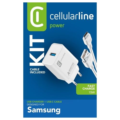 Cellular Line Caricabatterie Usb 15W con Cavo Usb Type-C 1mt Bianco