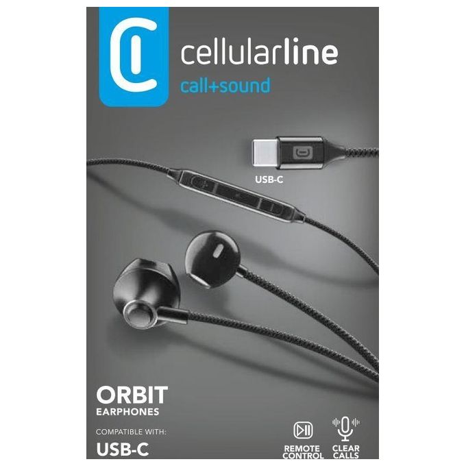 Cellularline AUORBITTYPECK ORBIT Auricolari In-ear Cablati USB-C con Microfono e Controllo Remoto colore Nero