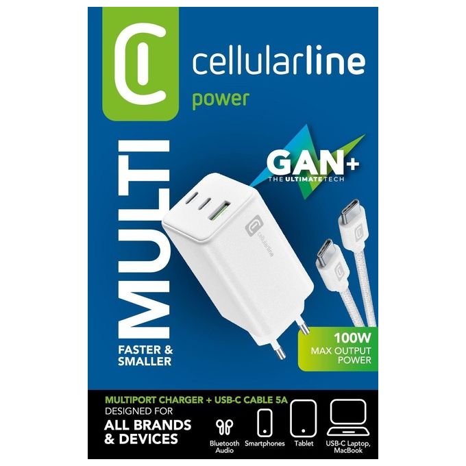 Cellular Line Caricabatterie Multipower 100W GaN Bianco
