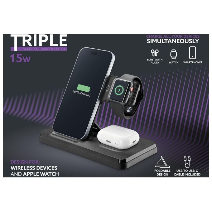 Cellular Line Caricabatterie Triple 15W Nero