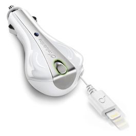 Cellular Line CBRARMFIIPH5W Caricabatterie da Auto con Cavo Riavvolgibile, iPhone 5/6, Bianco
