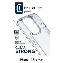Cellular Line Clear Strong per iPhone 14 Pro Max Custodia rigida con bordi in gomma con tecnologia antibatterica integrata trasparente