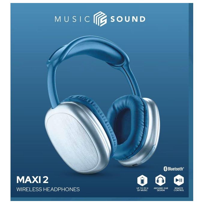 Cellularline BTHEADBMSMAXI2B Music Sound MAXI2 Cuffie Bluetooth a Padiglione Wireless 5.3 Microfono Integrato 22h colore Blu