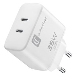 Cellular Line Dual Charger 35W Caricabatterie da Rete con Doppia Porta Usb-C Bianco