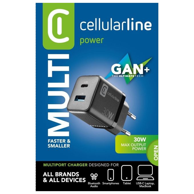 Cellular Line MULTIPOWER MICRO Caricabatterie da Rete Veloce Ultracompatto 2 Porte 30W