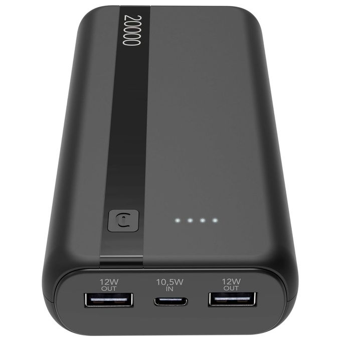 Cellular Line Power Bank 20000 mAh Input USB-C 10.5W Output 2xUSB 12W Li-ion LED luminosi indicano carica residua Nero
