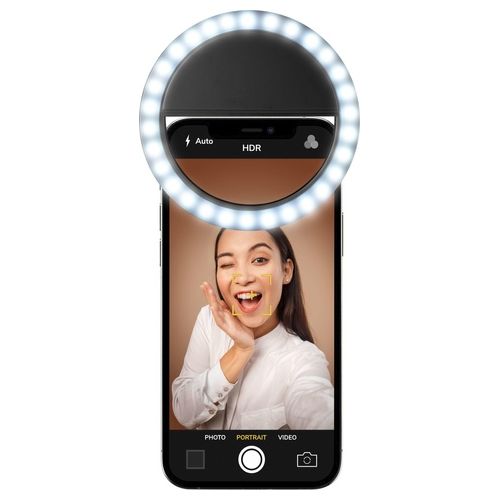 Cellular Line Selfie Ring Pocket Universal Anello led a clip a luminosità regolabile Nero