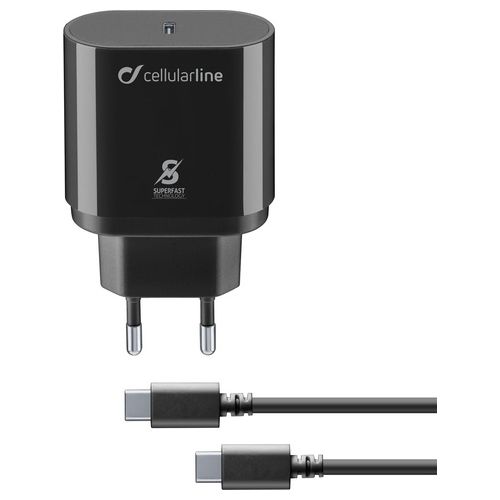 Cellular Line Super Fast Charger Kit 25W Caricabatterie da rete Super Fast Charge PD 25W con cavo USB-C to USB-C