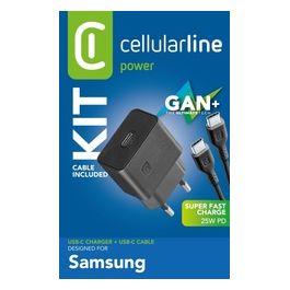 Cellular Line Super Fast Charger Kit 25W Caricabatterie da rete Super Fast Charge PD 25W con cavo USB-C to USB-C
