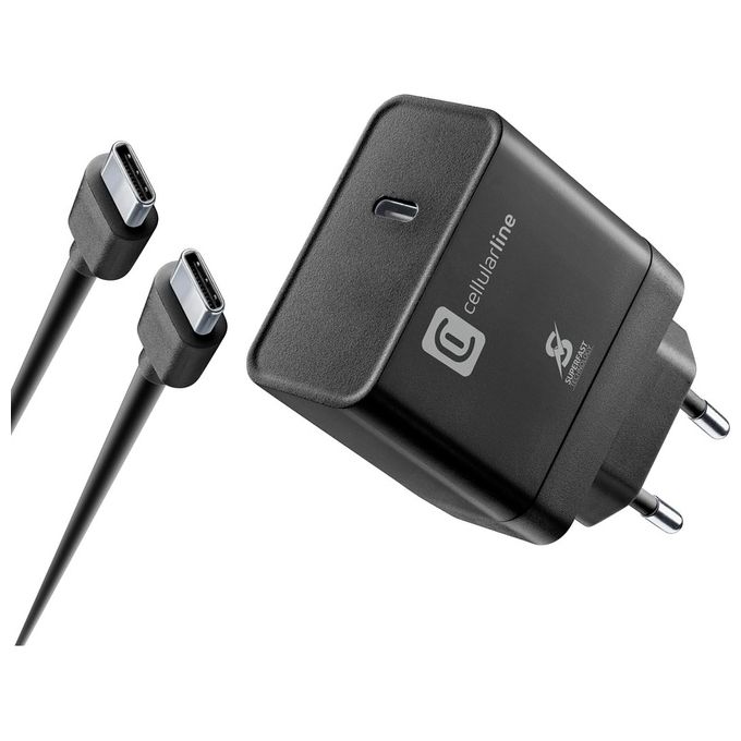 Cellular Line Super Fast Charger Kit PD 45W Caricabatterie da Rete USB-C 45W con cavo USB Type-C 1mt Nero