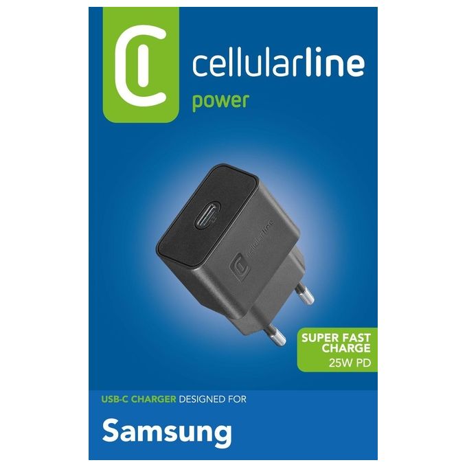 Cellular Line Caricabatterie da rete USB-C Super Fast Charge PD 25W Nero