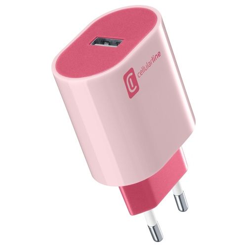 Cellular Line USB Charger #Stylecolor Universal Caricabatterie da Rete 12W Colorato Rosa