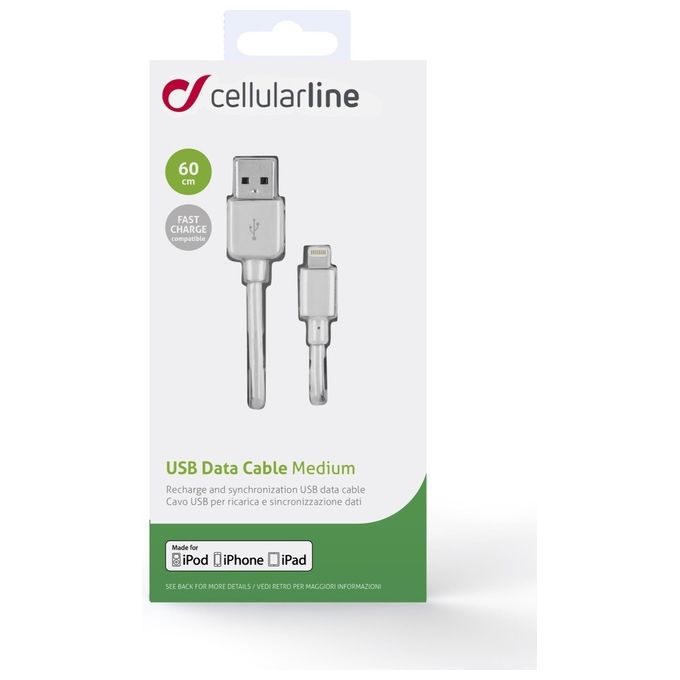 Cellular Line Power Cable Cavo Lightning per ricarica e trasferimento dati 0,6mt Bianco