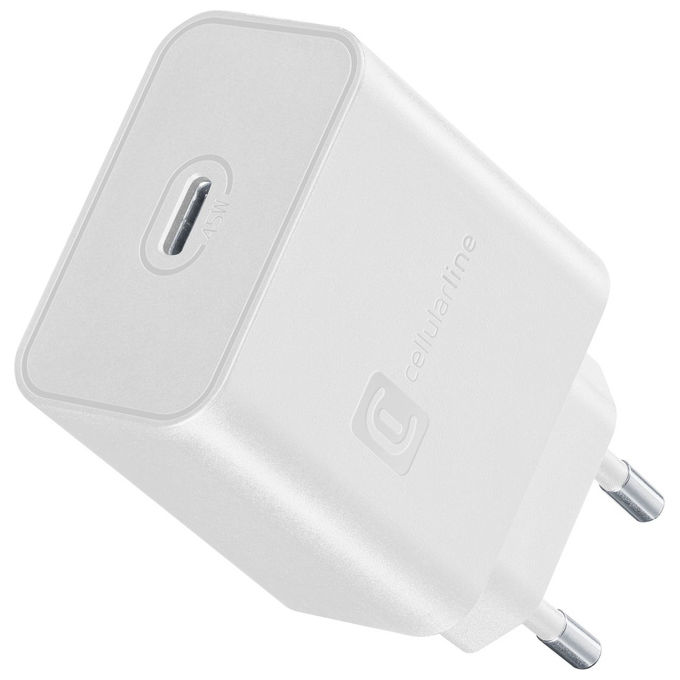 Cellularline, Caricabatterie Super Fast Charger PD 45W, USB-C, Bianco