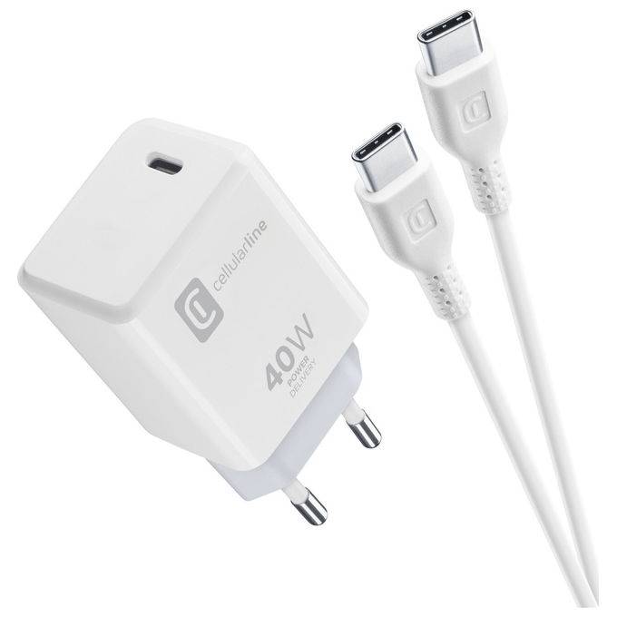 Cellularline ACHIPHUSBCPD40WW Caricabatterie USB-C 40W Power Delivery Ricarica Rapida iPhone iPad MacBook colore Bianco