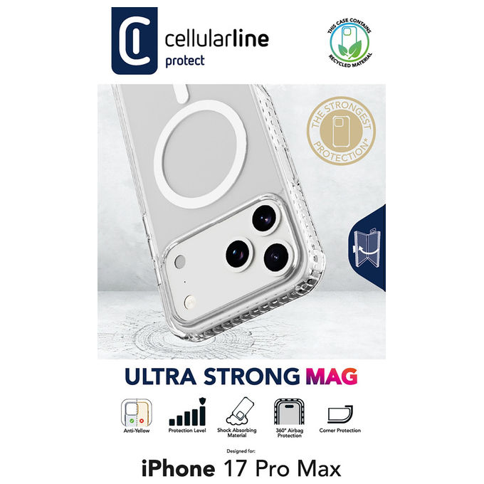 Cellularline Custodia Ultra Strong Mag Trasparente Anti-shock Bordo Rinforzato iPhone 17 Pro Max