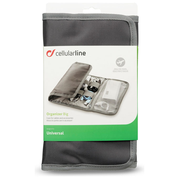 Cellularline astuccio porta accessori big ORGANIZERBIGD organizer universale per cavi auricolari caricabatterie powerbank materiale sintetico grigio