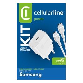 Charger Kit Caricatore Usb Type-C 15W e cavo Usb Type-C 1mt Bianco