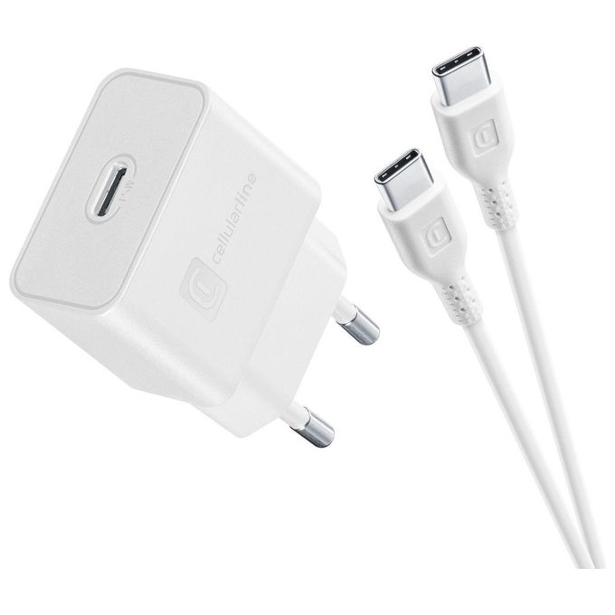 Cellularline Charger Kit Caricatore Usb Type-C 15W e cavo Usb Type-C 1mt Bianco