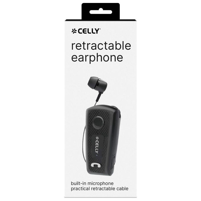 Celly BHCLIPBK Auricolare In-Ear Cablato Retrattile USB-C Microfono Integrato Multipoint 12 ore autonomia colore Nero