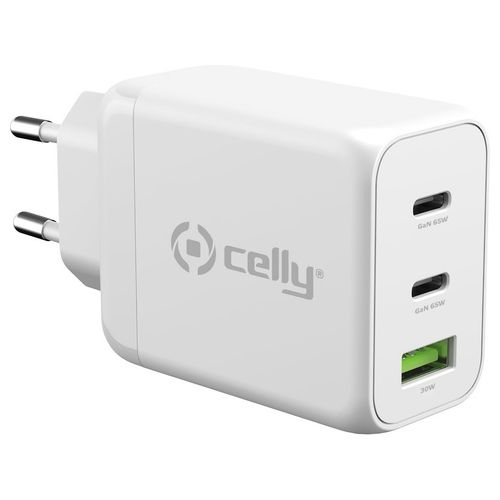 Celly Caricabatterie 3 Usb-C Usb 65W Bianco