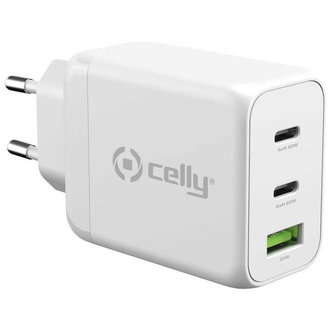 Celly Caricabatterie 3 Usb-C Usb 65W Bianco