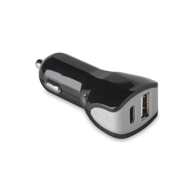 Celly Caricabatterie da Auto 2 Porte Usb-Type-C Nero