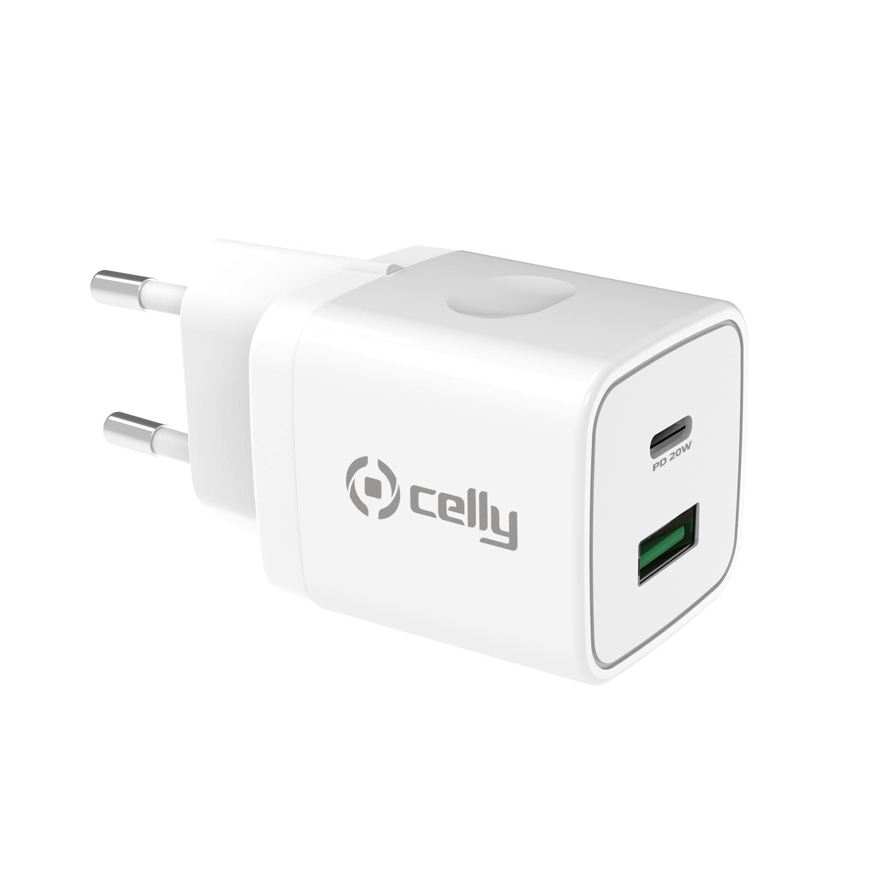Celly Caricabatterie Cellulare 2 Usb Usb-C 20W Bianco