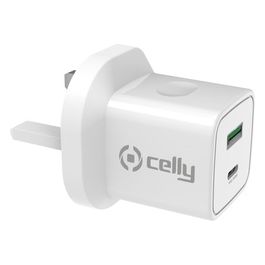 Celly Caricabatterie Cellulare 2 Usb Usb-C 20W Bianco