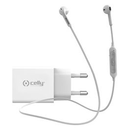 Celly Caricatore da Viaggio con Auricolari Bluetooth Bianco