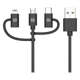 Celly Cavo Universale 3 in 1 con Connettore Principale Micro Usb Adattatore Lightning (MFI) e Tipo-C