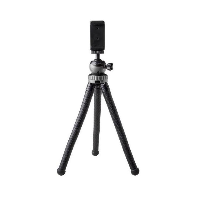 Celly CLICKFLEXTRIBK Click Flextri Treppiede Flessibile Smartphone Action Camera 3 Gambe Testa 360° colore Nero