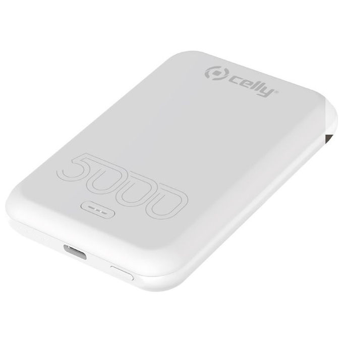 Celly power bank wireless MagSafe MAGPBMATCH5WH 5000 mAh ricarica 15W USB-C 20W indicatori LED Bianco