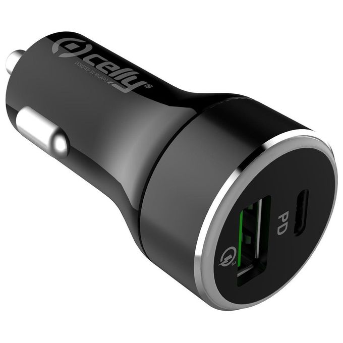 Celly QC30 Caricabatterie per Auto Usb-C Usb Nero