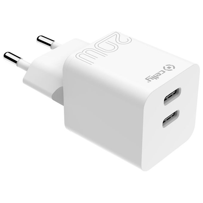 Celly Travel Charger 2 Usb-C 20W Bianco