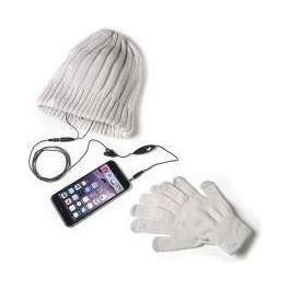 WINTERKITIV Winter Kit Guanti Touch Screen e Cappello in Maglia con Auricolari Integrati Bianco