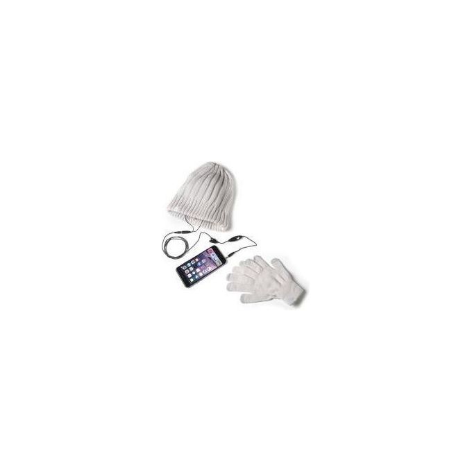 Celly WINTERKITIV Winter Kit Guanti Touch Screen e Cappello in Maglia con Auricolari Integrati Bianco