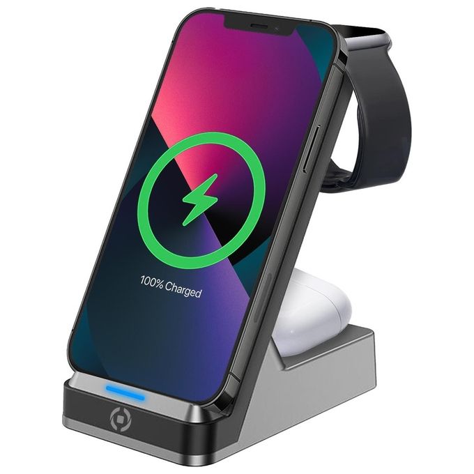 Celly Wireless Charger Stand 3in1 Nero