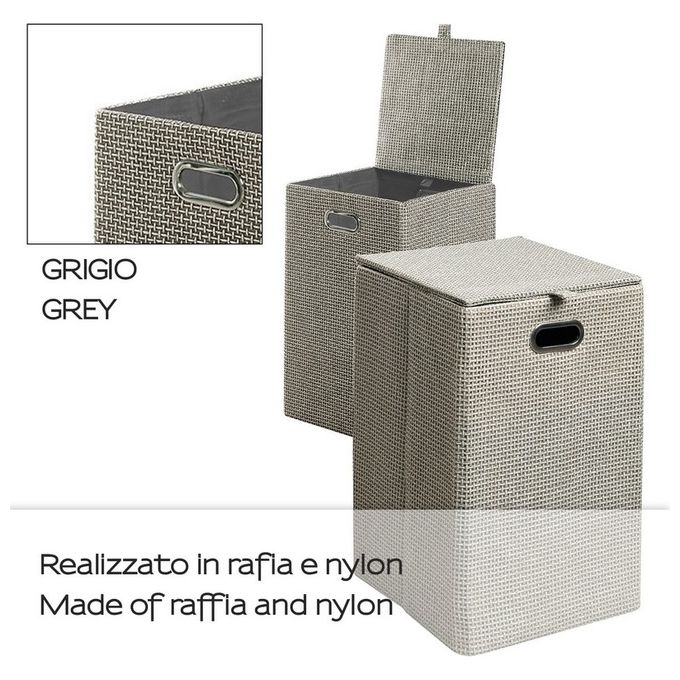Cestino grigio organizer da 31 cm Lavanda di Gedy in rafia e nylon