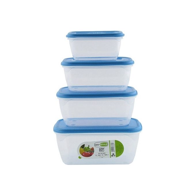 4 Contenitori rettangolari ermetici lt.0,5-1-1,5-2 Azzurri