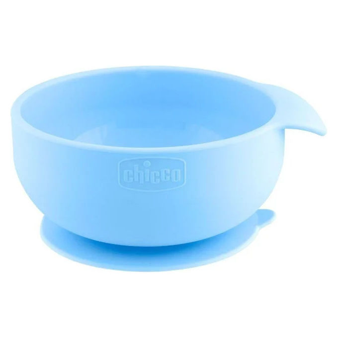 Chicco Ciotola in Silicone con Ventosa 6m+ 100% Silicone Alimentare Senza BPA Microonde e Lavastoviglie colore Azzurro